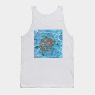 Swimming Turtle Marbled Paper Collage Tank Top